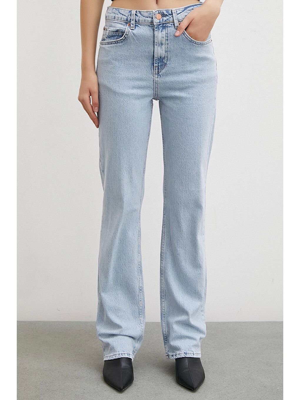 Yüksel Bel Boru Paça Jean Buz Mavisi-3