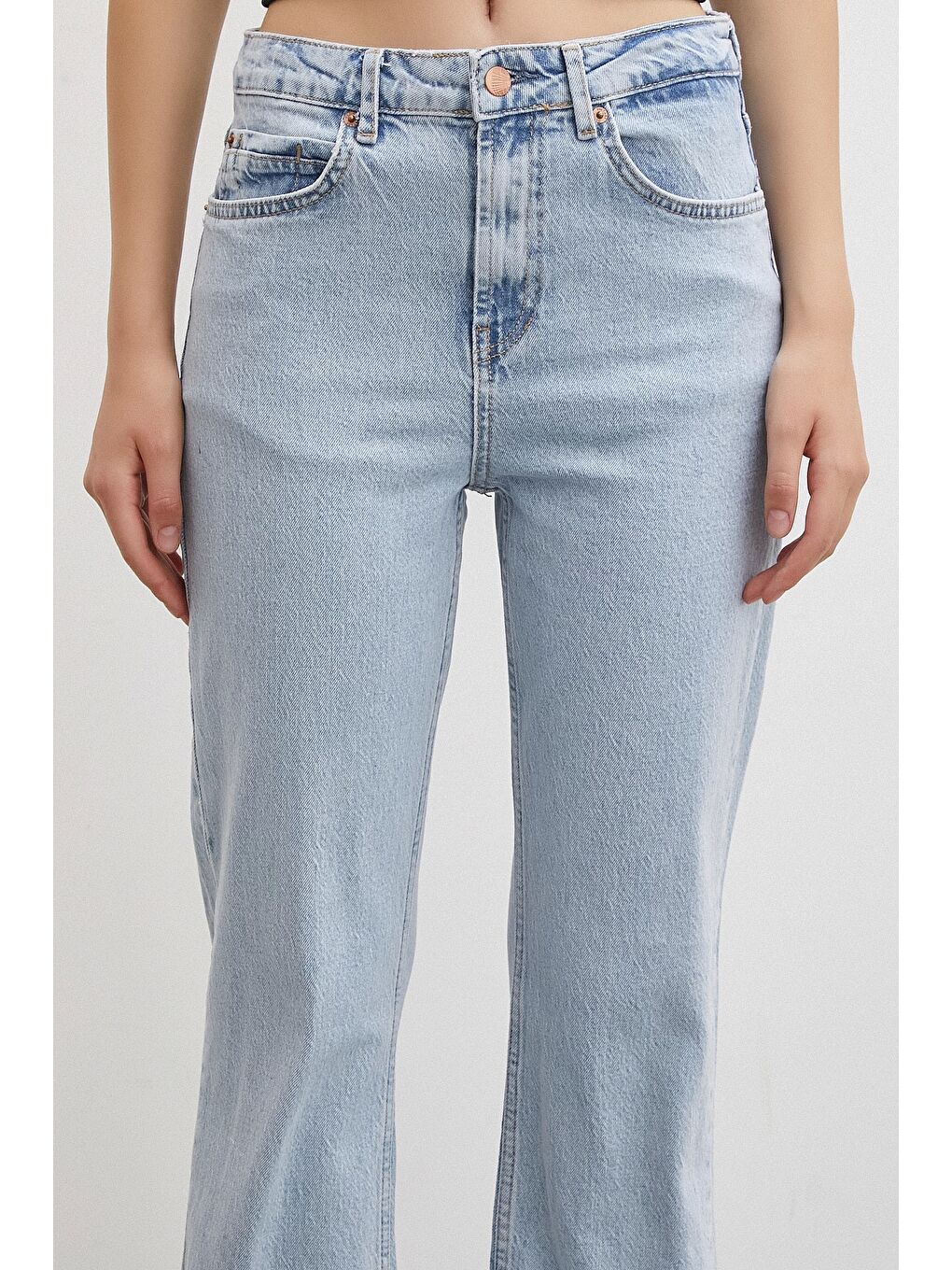 Yüksel Bel Boru Paça Jean Buz Mavisi-4