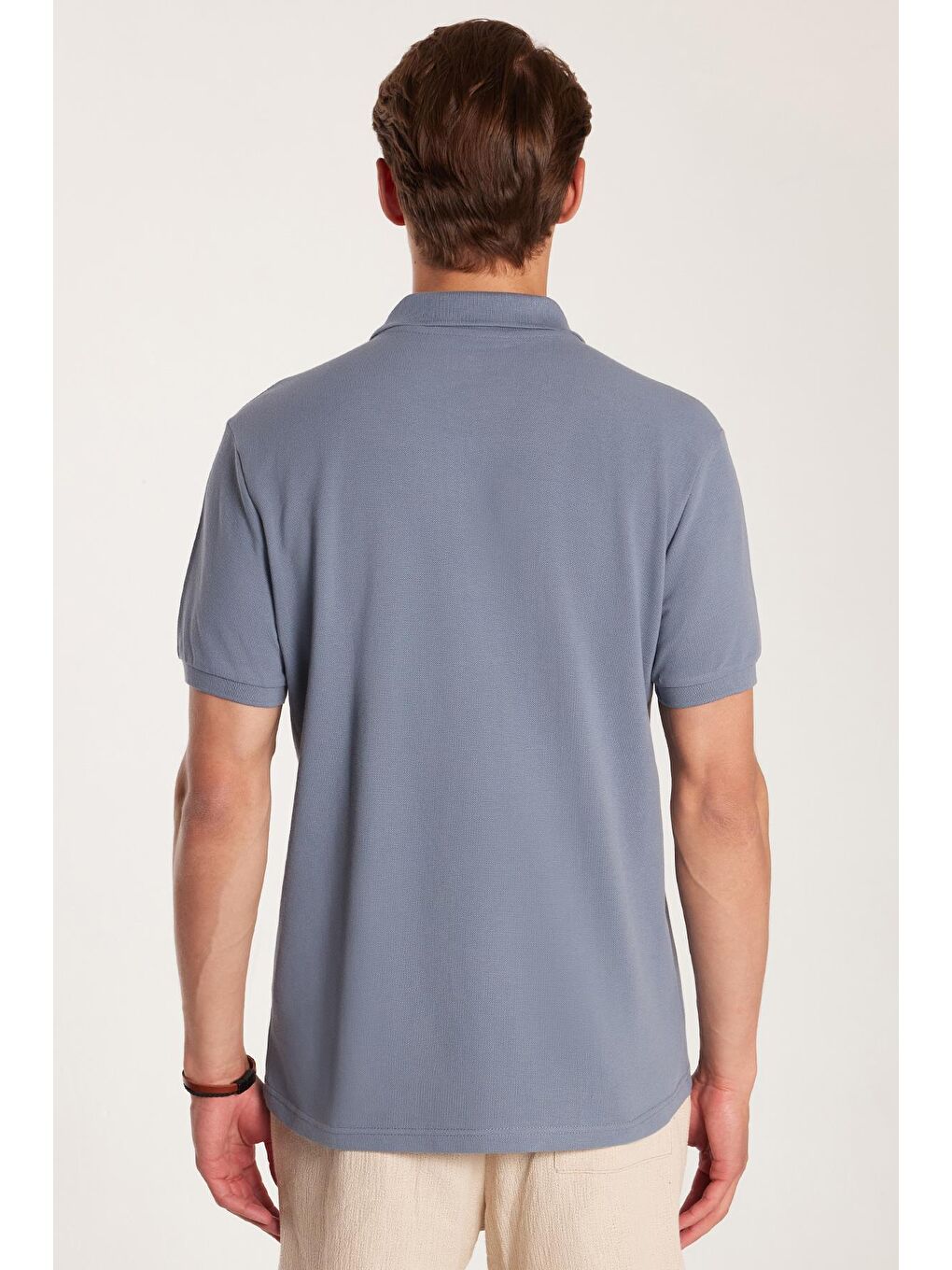 Gri Erkek Slim Fit Dar Kesim %100 Pamuk Füme Polo Yaka Tişört-4