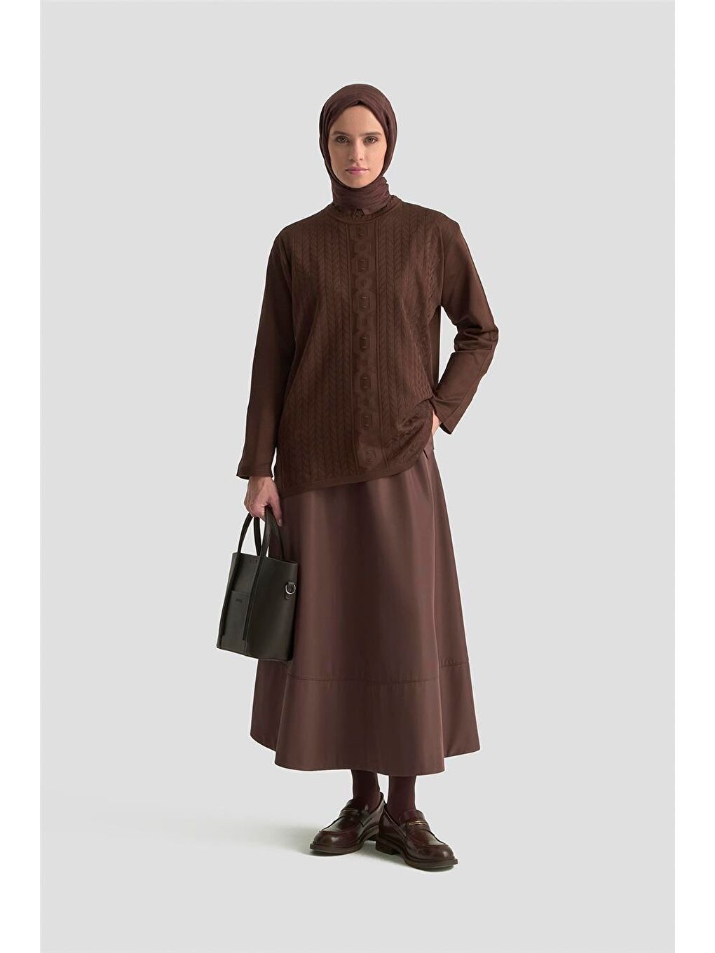 Örgü Desenli Kazak 25Kd7004 Kahverengi