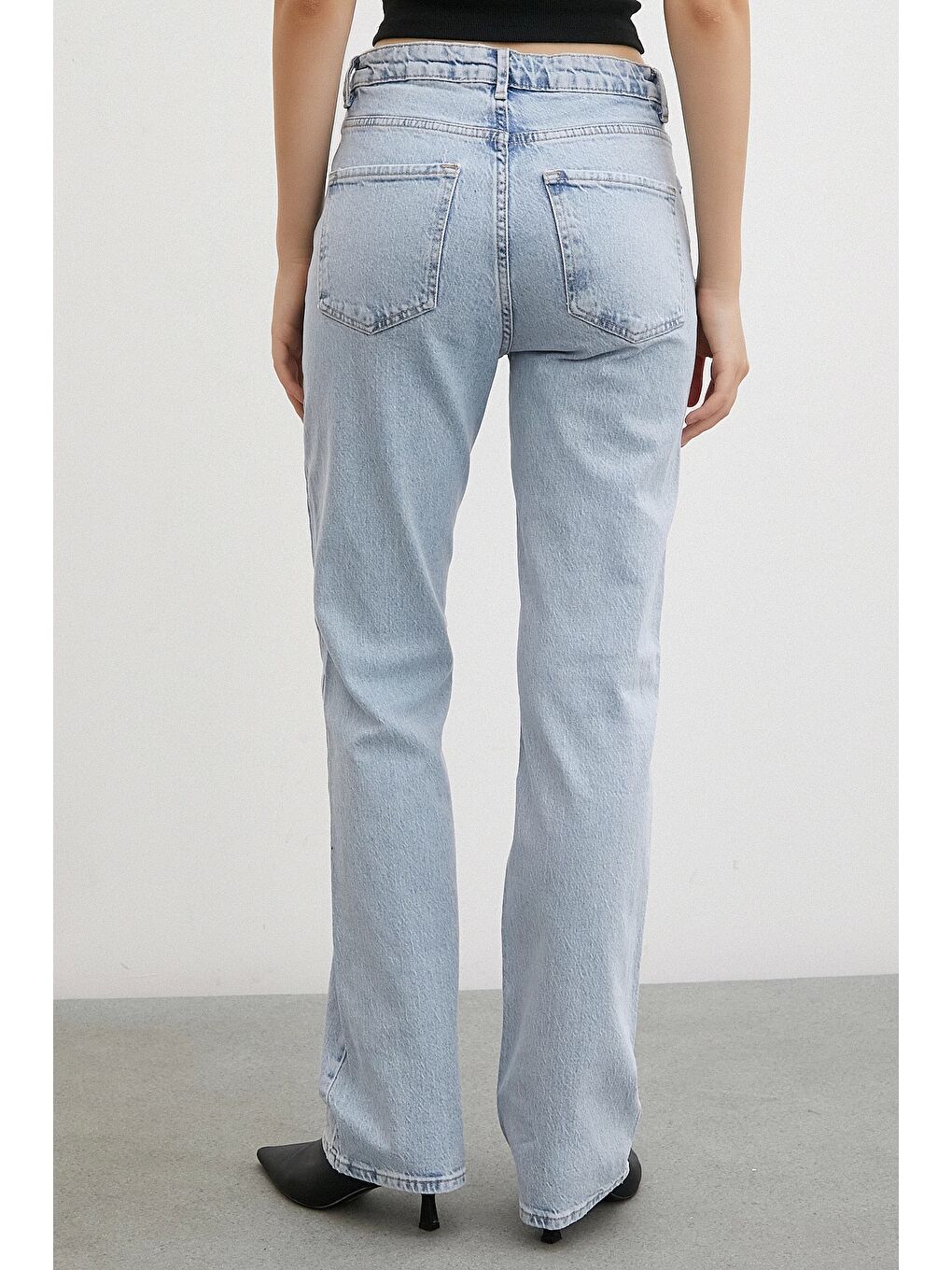 Yüksel Bel Boru Paça Jean Buz Mavisi-5