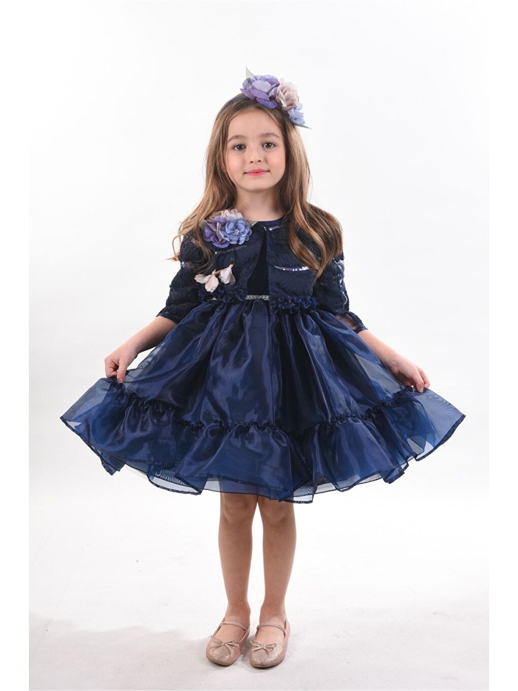 Lacivert Özel Tasarım Kız Çocuk Kısa Elbise, Doğum Günü Elbisesi, Çanta Aksesuarlı Abiye Elbise_M2330-2