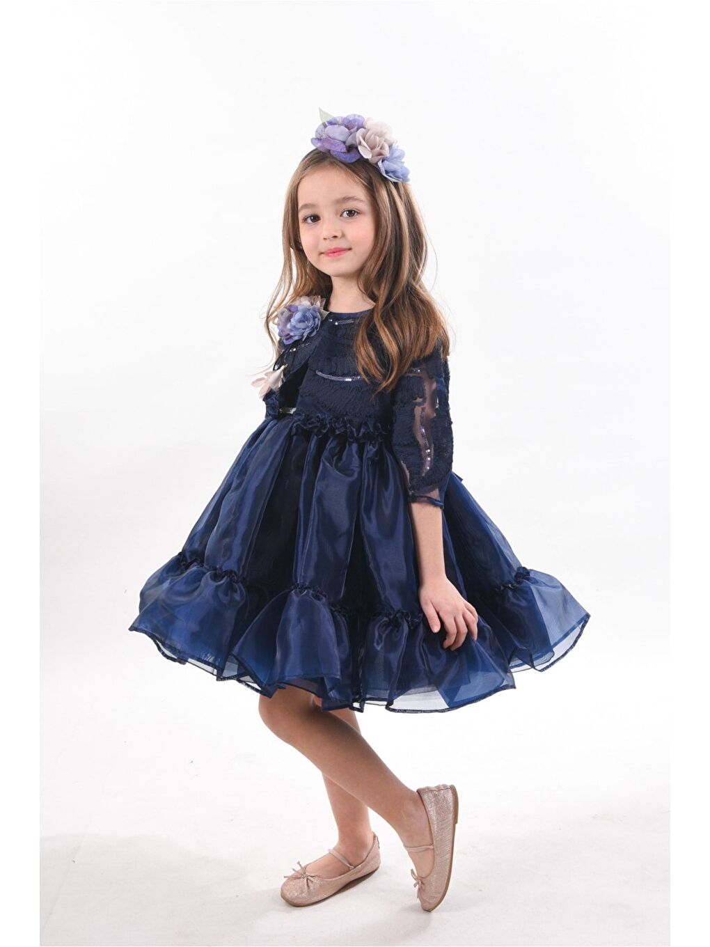 Lacivert Özel Tasarım Kız Çocuk Kısa Elbise, Doğum Günü Elbisesi, Çanta Aksesuarlı Abiye Elbise_M2330-3