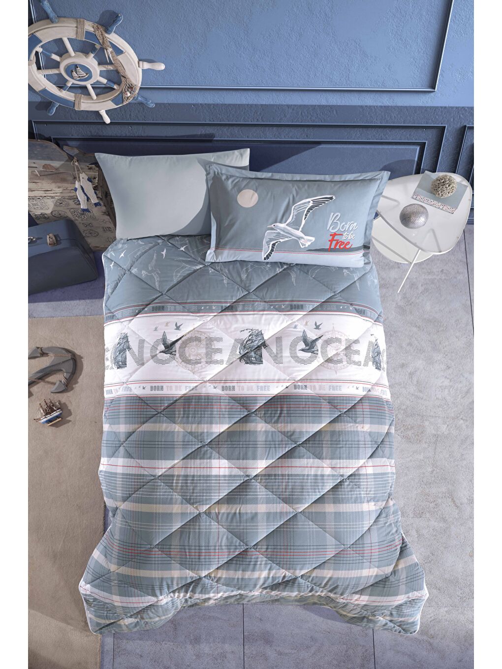 Mavi Ranforce %100 Pamuk Tek Kişilik Uyku Seti Ocean