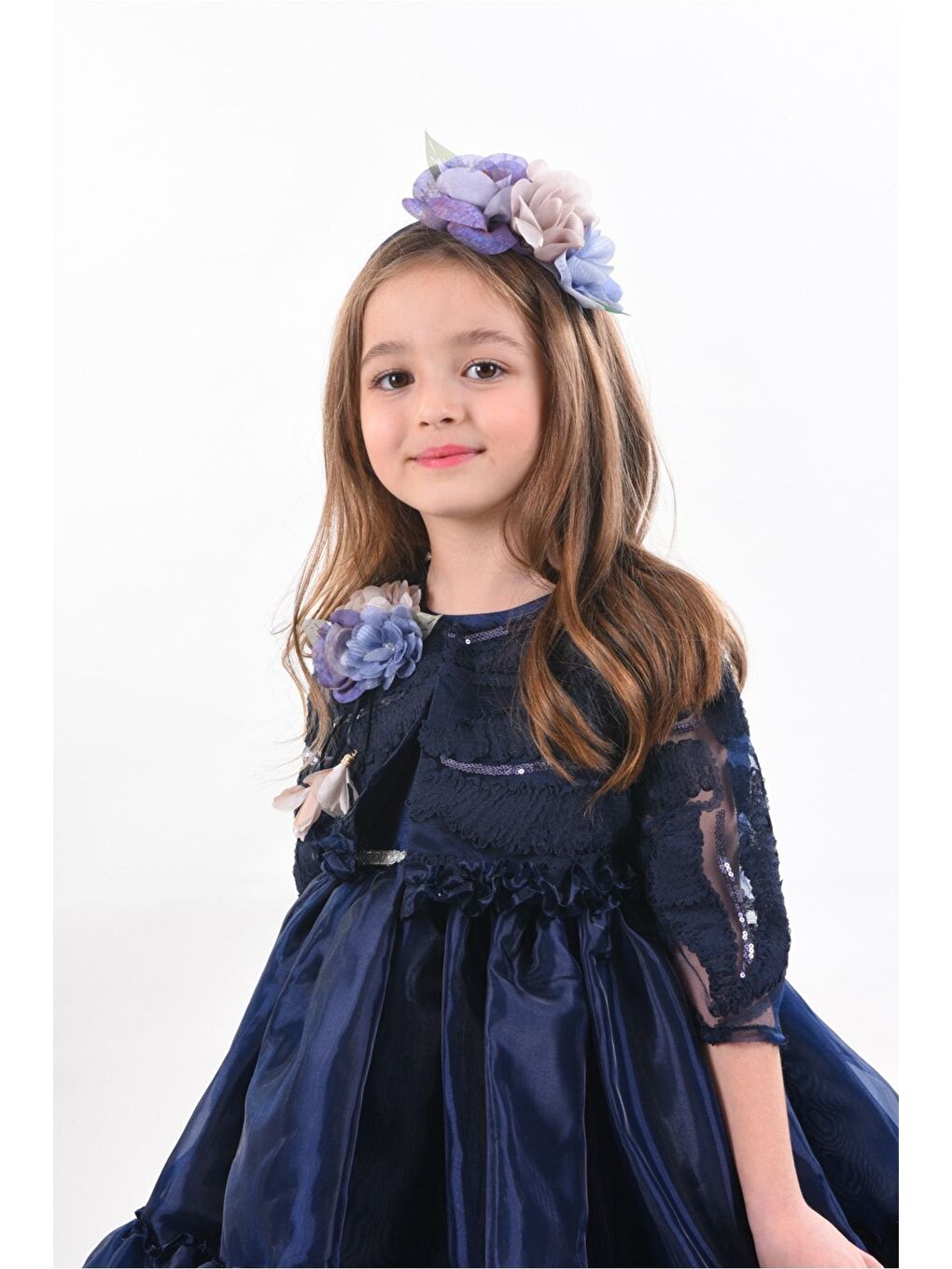 Lacivert Özel Tasarım Kız Çocuk Kısa Elbise, Doğum Günü Elbisesi, Çanta Aksesuarlı Abiye Elbise_M2330-4
