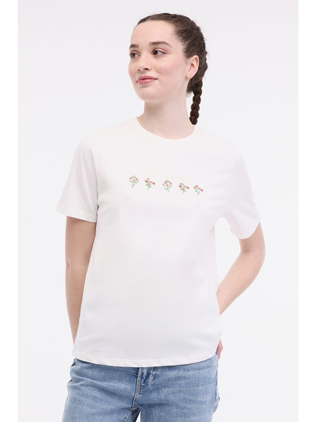 Bej WL DIA 11BT233 5FX Ekru Kadın Kısa Kol T-Shirt