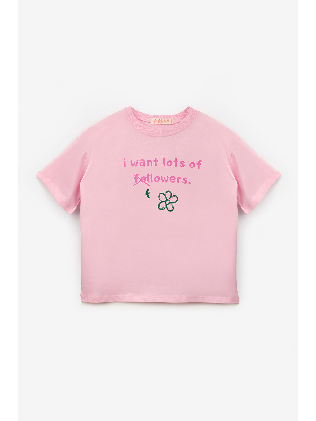 Pembe Çiçek Baskılı Kız Çocuk Tişört-1