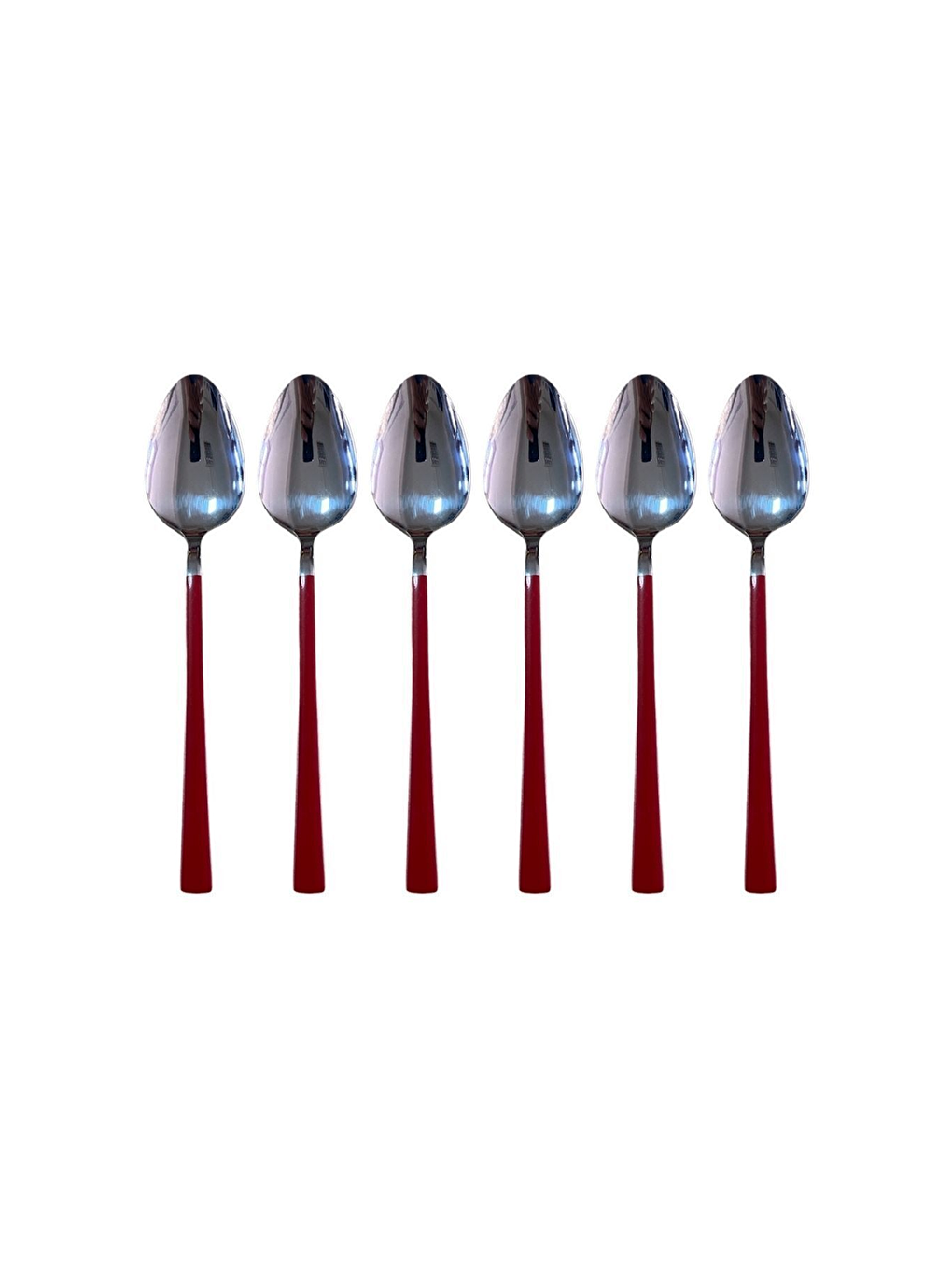 Gri Parlak Gümüş Kırmızı Tatlı Kaşığı Seti Kahvaltı Kaşık Seti Kutulu Paslanmaz Çelik 6 Adet Gümüş