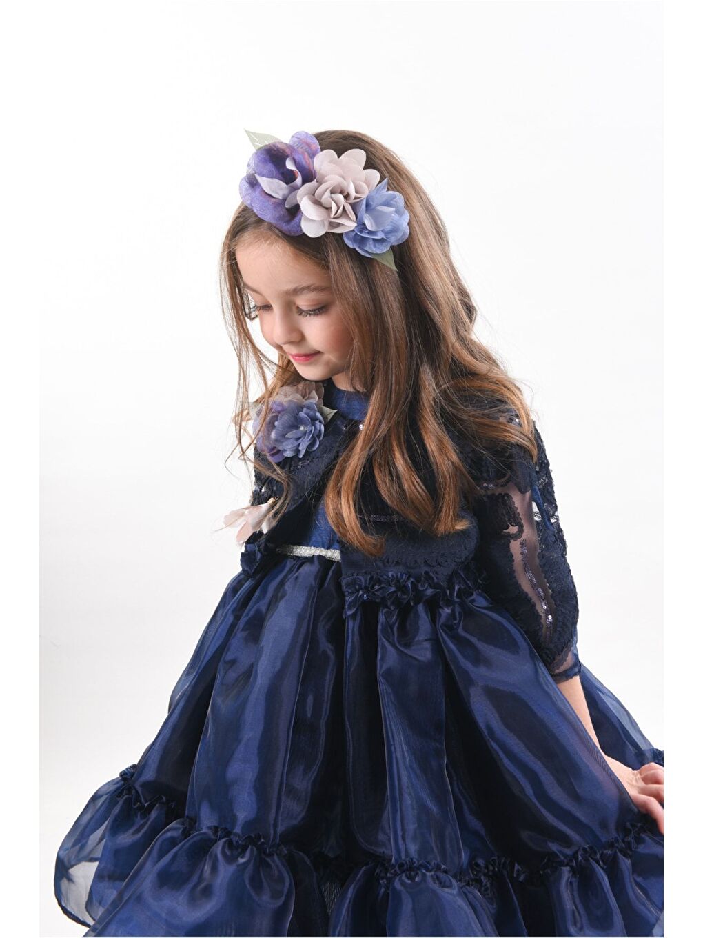 Lacivert Özel Tasarım Kız Çocuk Kısa Elbise, Doğum Günü Elbisesi, Çanta Aksesuarlı Abiye Elbise_M2330-6