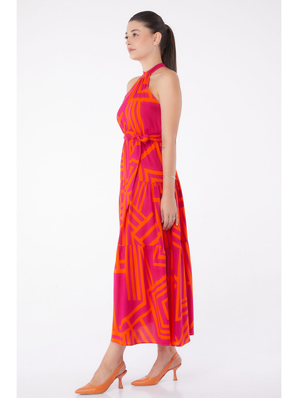 Fuşya Desenli Reglan Kol Elbise Fusya - 13265-3