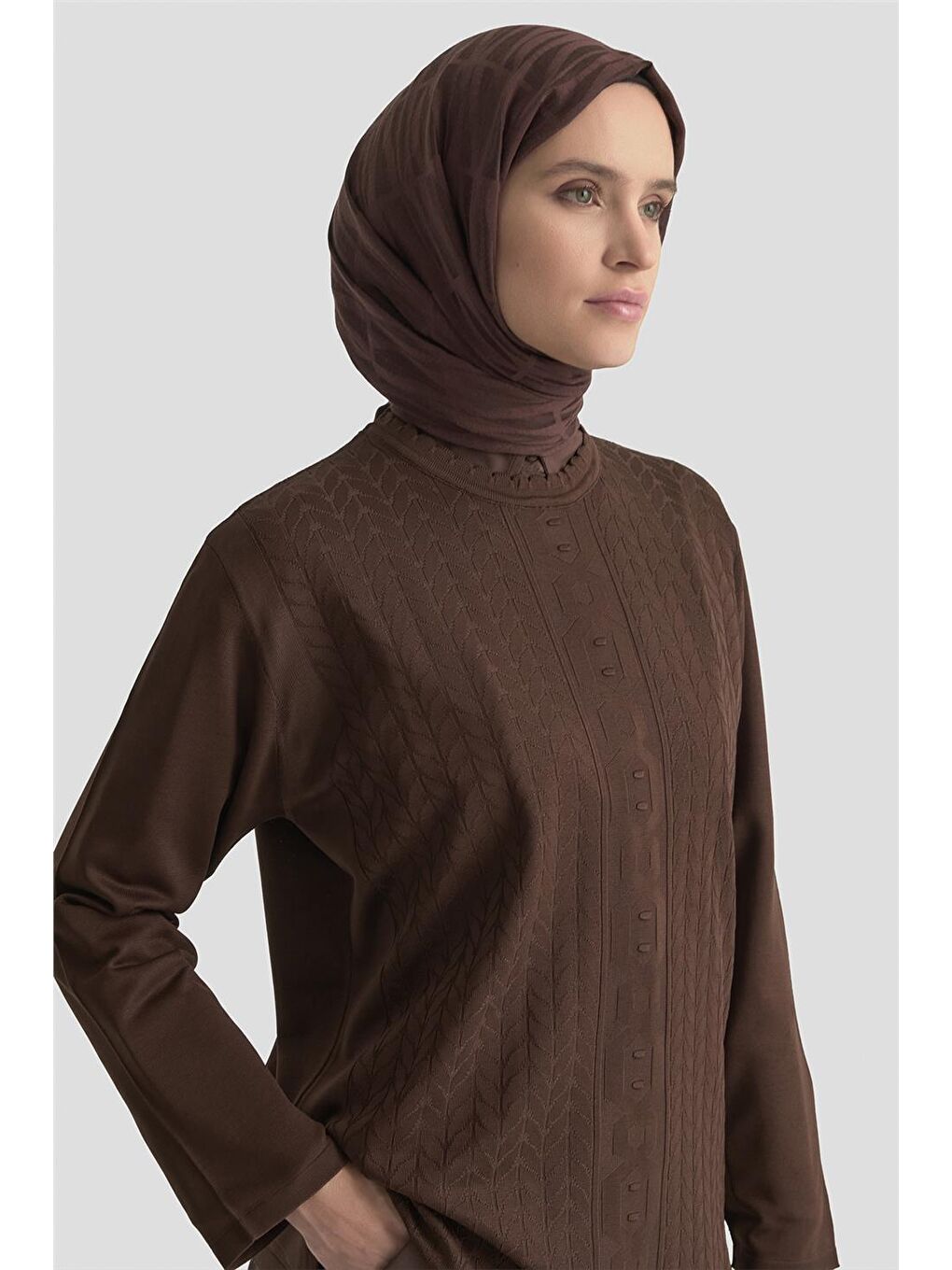 Örgü Desenli Kazak 25Kd7004 Kahverengi-3