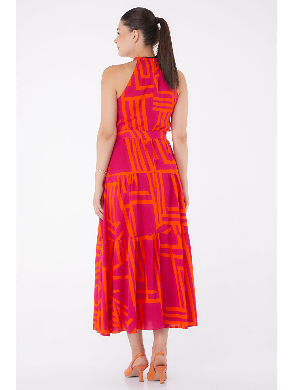 Fuşya Desenli Reglan Kol Elbise Fusya - 13265-4