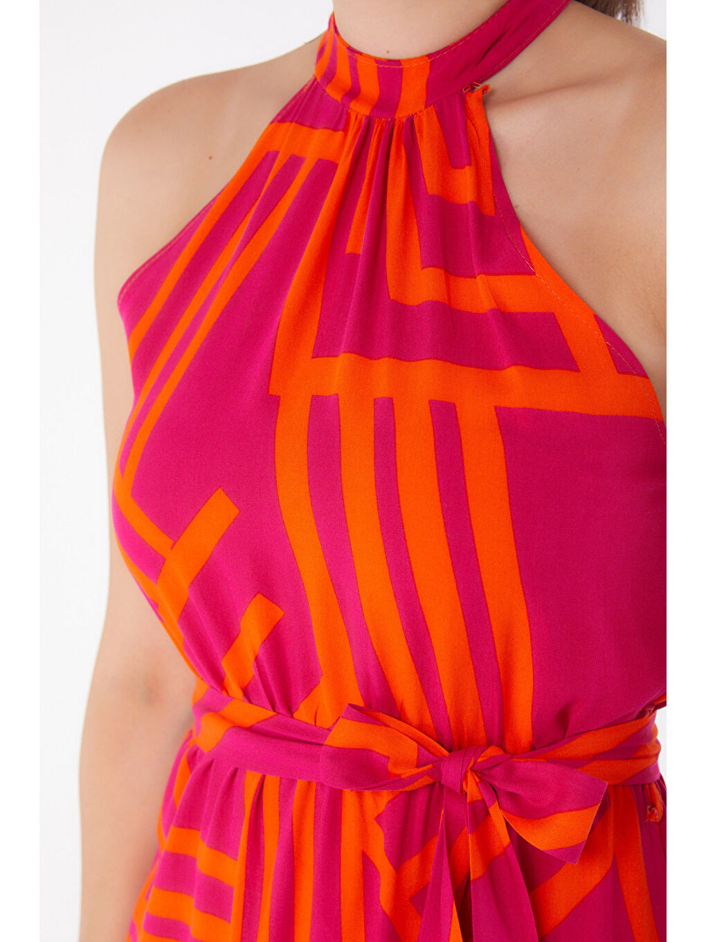 Fuşya Desenli Reglan Kol Elbise Fusya - 13265-5