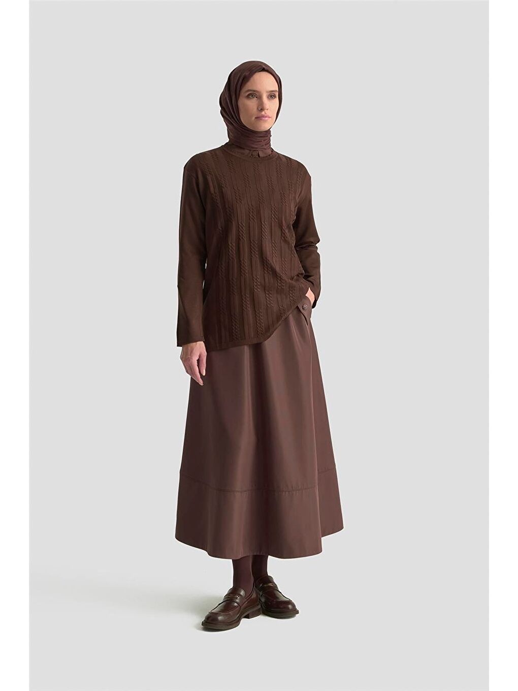 Örgü Desenli Kazak 25Kd7004 Kahverengi-5