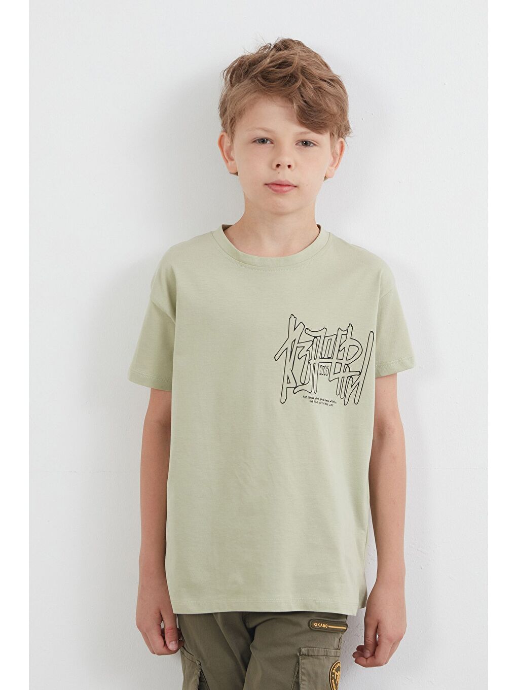 Turkuaz %100 Pamuk Yazı Baskılı Erkek Çocuk Tişört