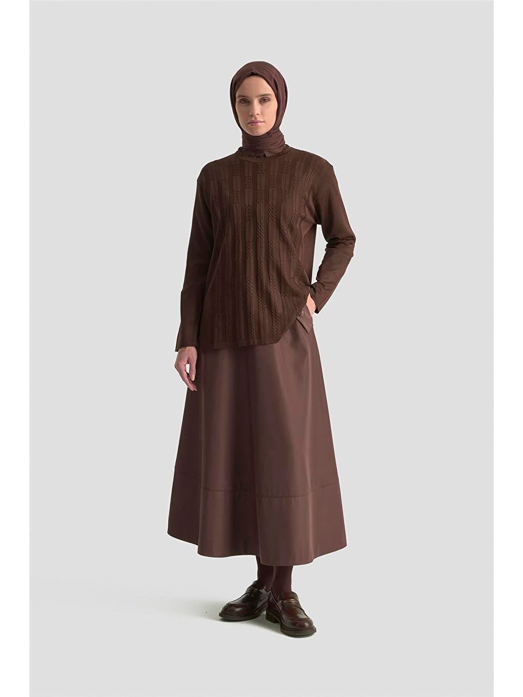 Örgü Desenli Kazak 25Kd7004 Kahverengi-6