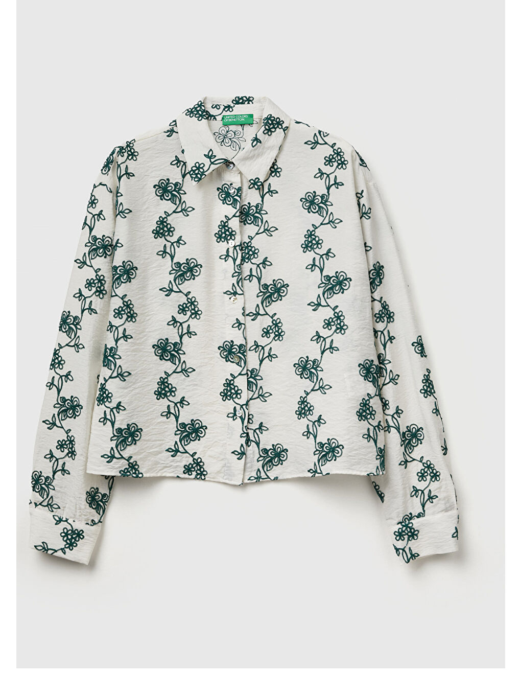 Lila Kadın Ekru-Yeşil Viskoz Karışımlı Çiçek Desenli Boxy Fit Gömlek-1