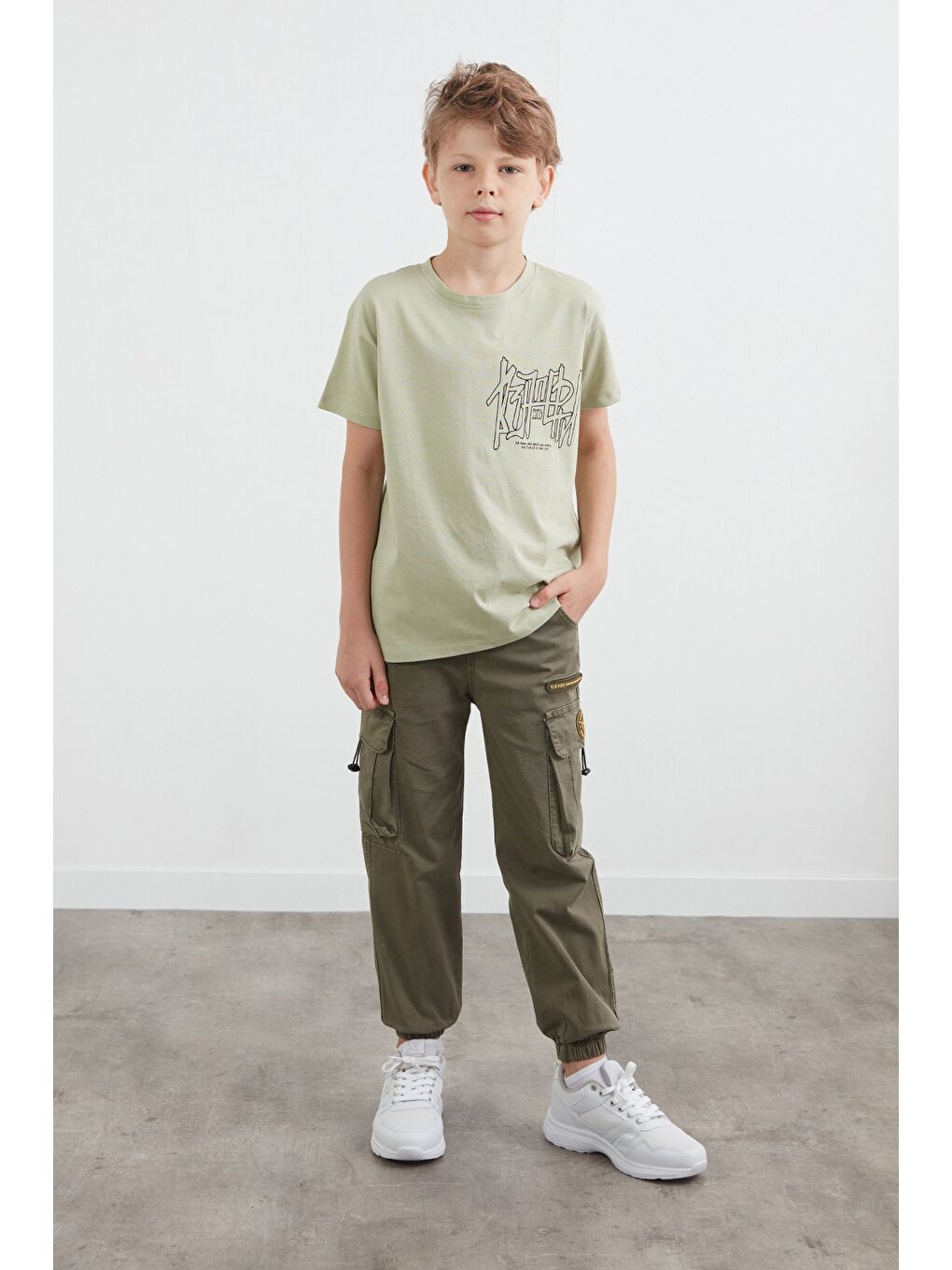 Turkuaz %100 Pamuk Yazı Baskılı Erkek Çocuk Tişört-2