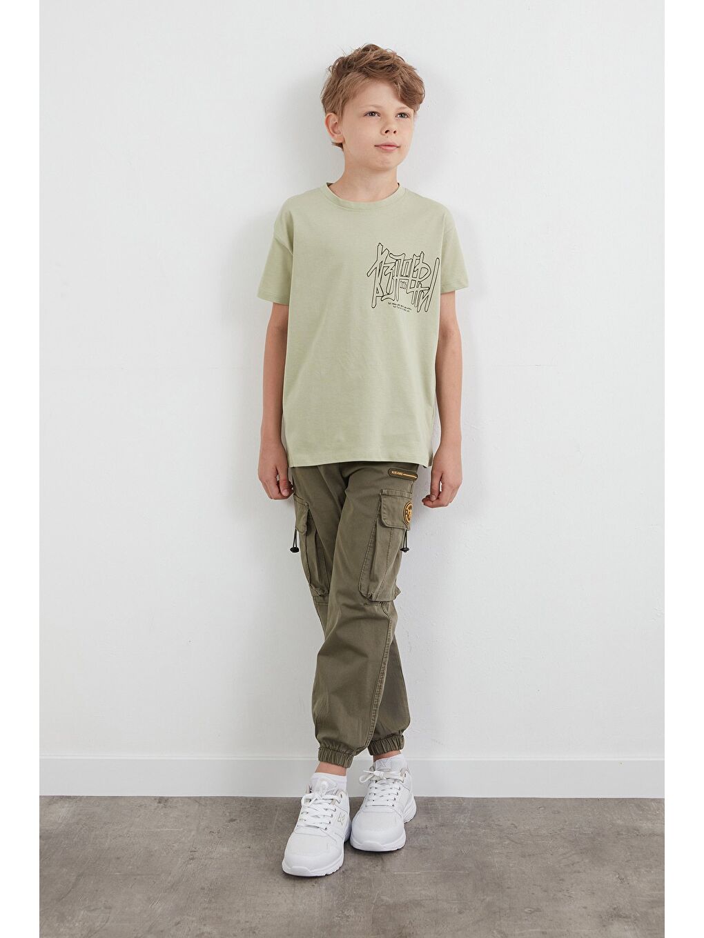 Turkuaz %100 Pamuk Yazı Baskılı Erkek Çocuk Tişört-3