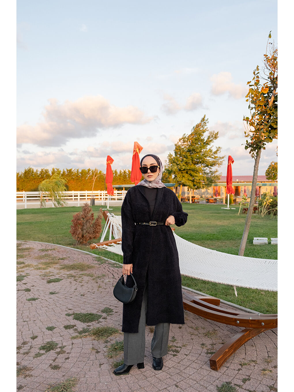 Kadın Kemerli Triko Hırka Siyah-3