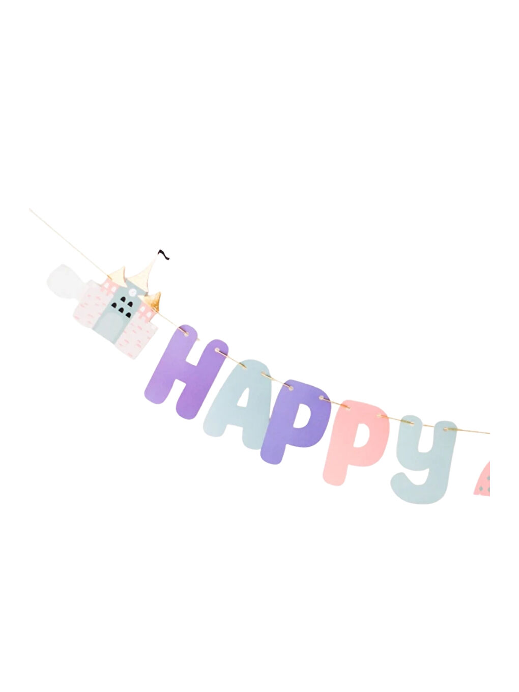 Karışık Çok Renkli  Prenses ve Şato Temalı Happy Birthday Banner-1