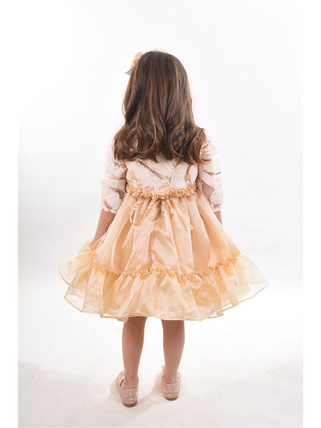 Ekru Özel Tasarım Kız Çocuk Kısa Elbise, Doğum Günü Elbisesi, Çanta Aksesuarlı Abiye Elbise_M2330-5