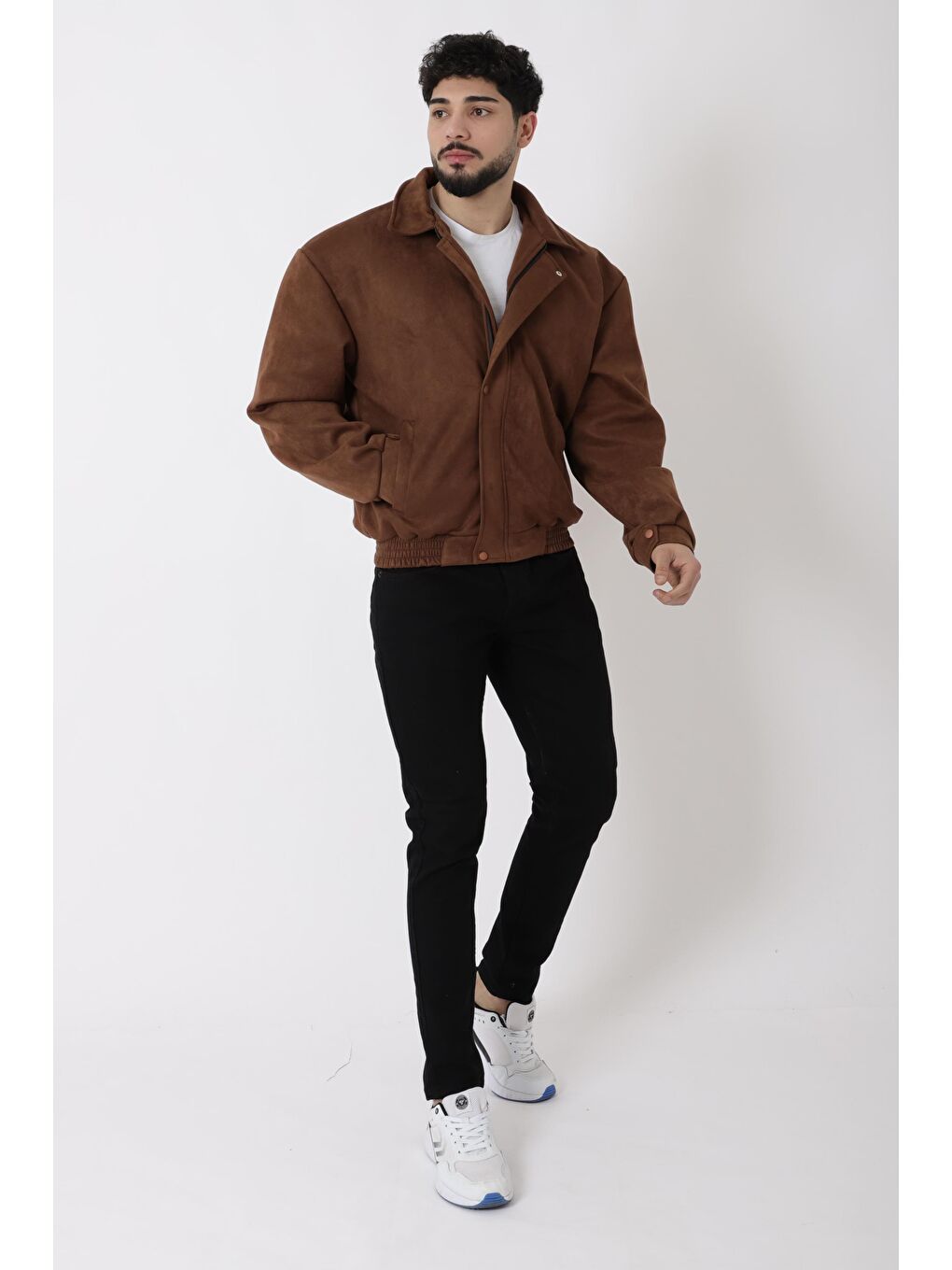 Kahverengi Yakalı Bel Lastikli Süet Mevsimlik Yağlı Görünümlü Mont BL 1808_60322-3