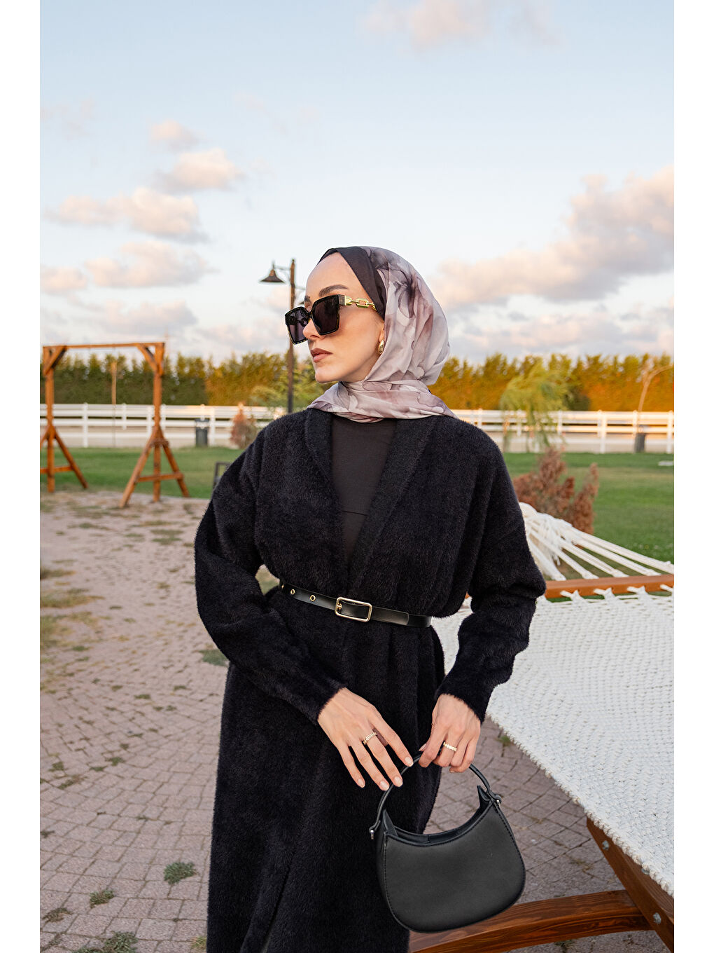 Kadın Kemerli Triko Hırka Siyah-4