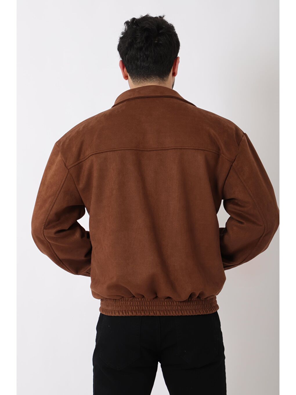 Kahverengi Yakalı Bel Lastikli Süet Mevsimlik Yağlı Görünümlü Mont BL 1808_60322-4