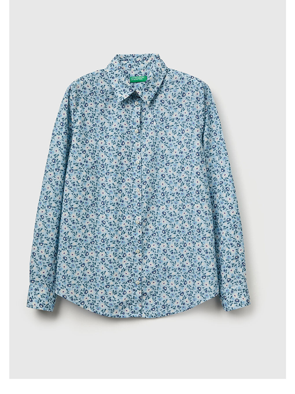 Kadın Mavi Mix %100 Pamuk Desenli Regular Fit Gömlek-1