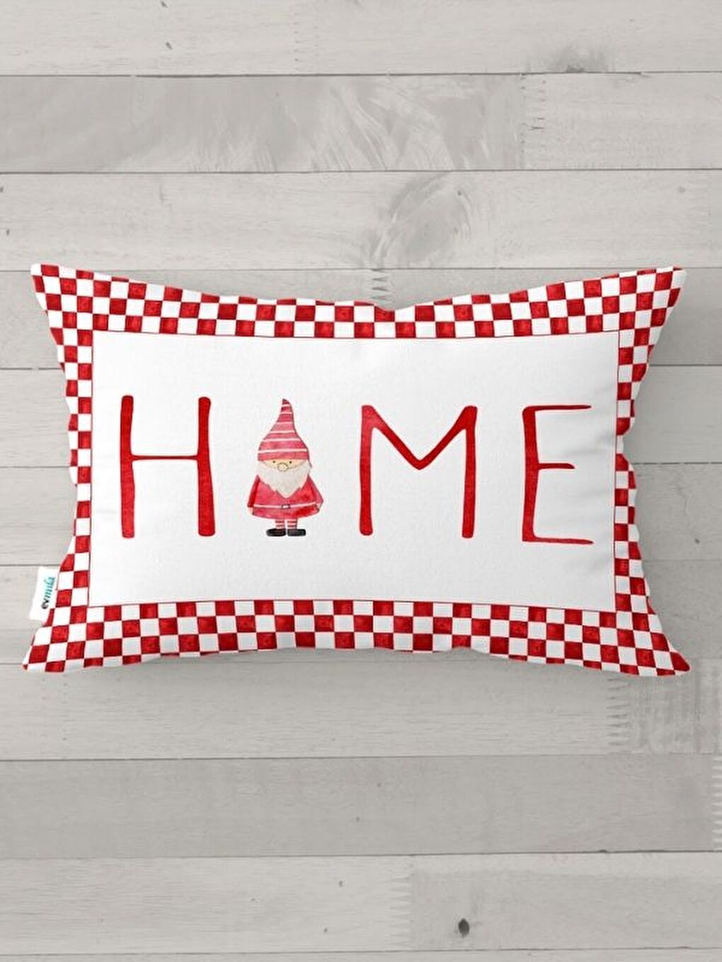 Kırmızı Home Desen Yılbaşı Kadife Dikdörtgen Kırlent Kılıfı 35x55 cm Çift Taraf Baskılı Fermuarlı-4