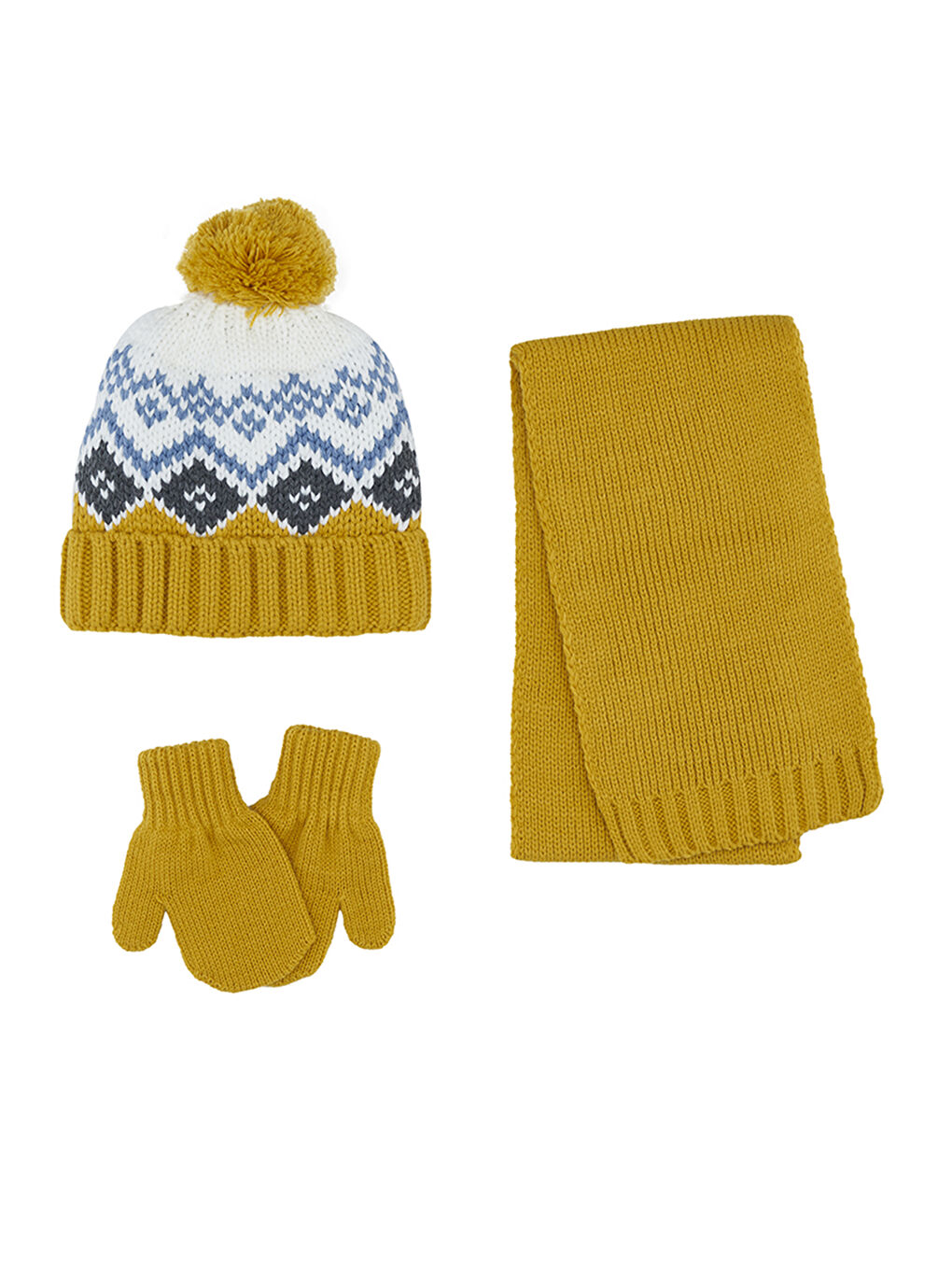 Sarı Unisex Çocuk Atkı Bere Eldiven Set