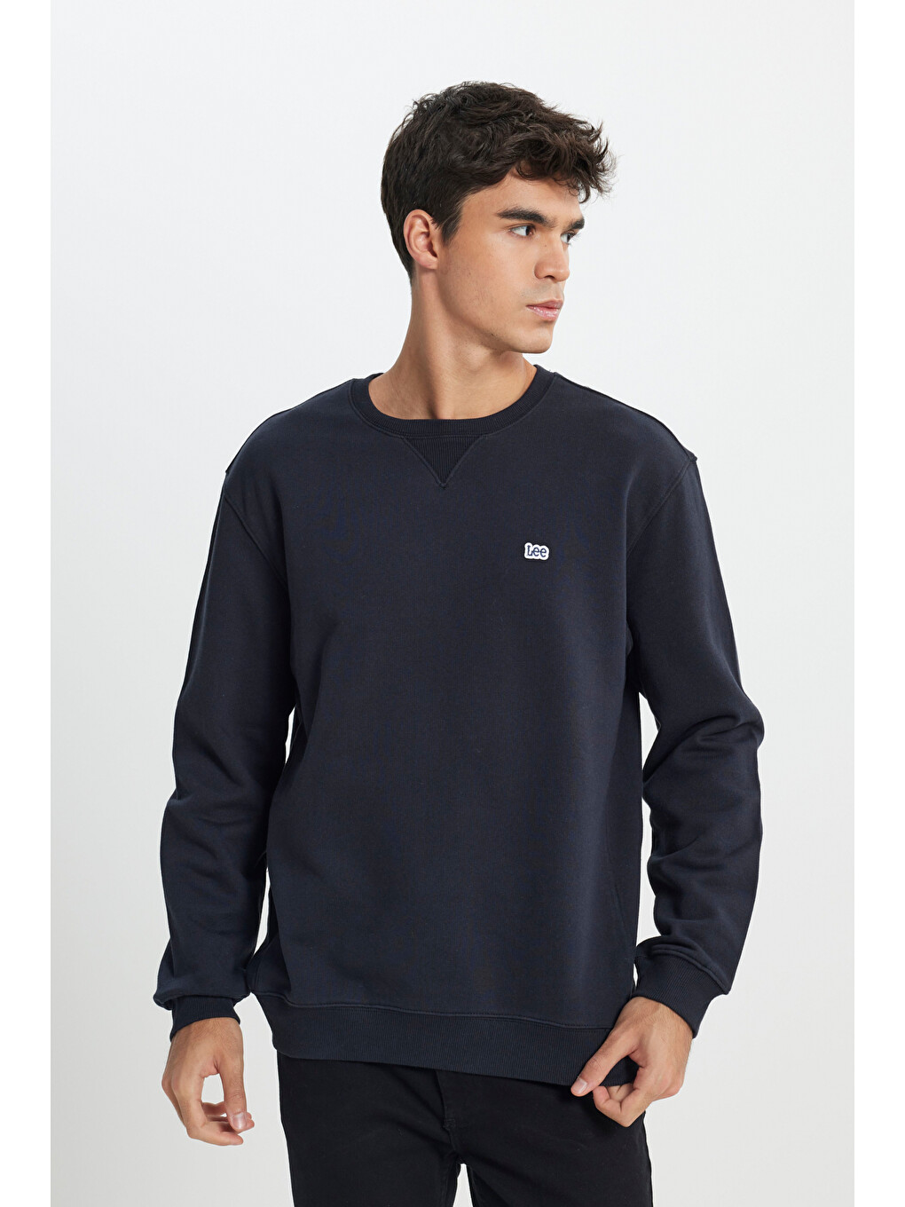 Regular Fit %100 Pamuk Bisiklet Yaka Siyah Şardonlu Sweatshirt-1