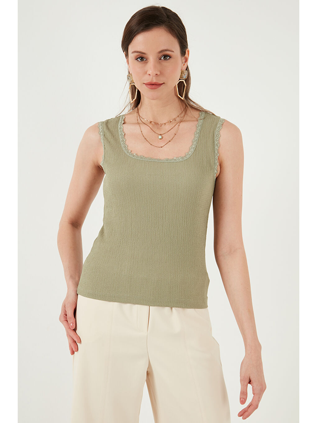 Lila Slim Fit Kalın Dantelli Kare Yaka Bürümcük 2'li Paket Atlet 5864979S2-1