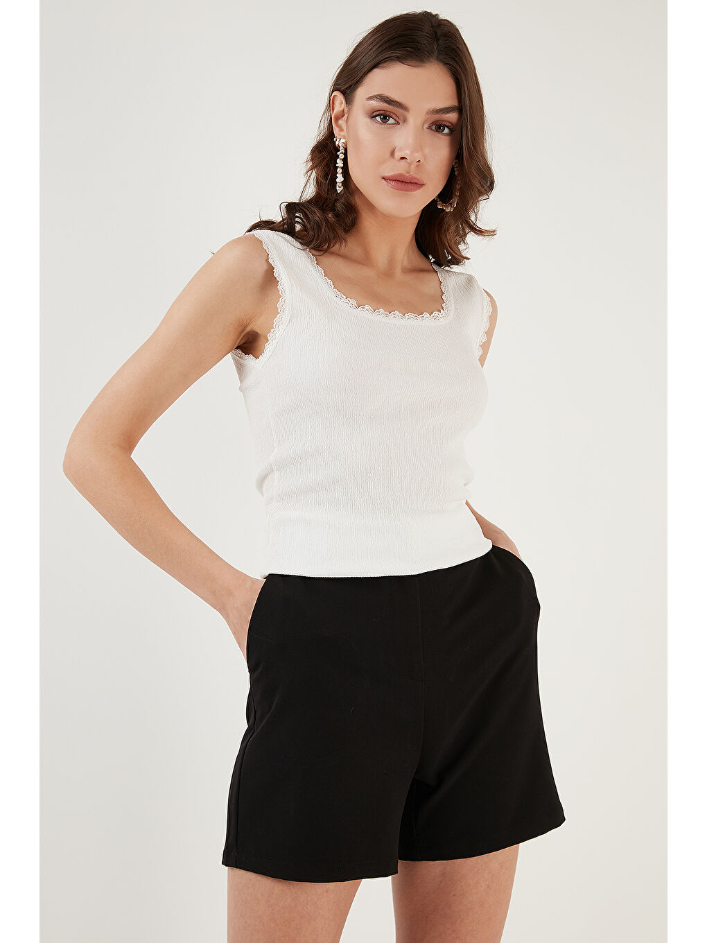 Lila Slim Fit Kalın Dantelli Kare Yaka Bürümcük 2'li Paket Atlet 5864979S2-2