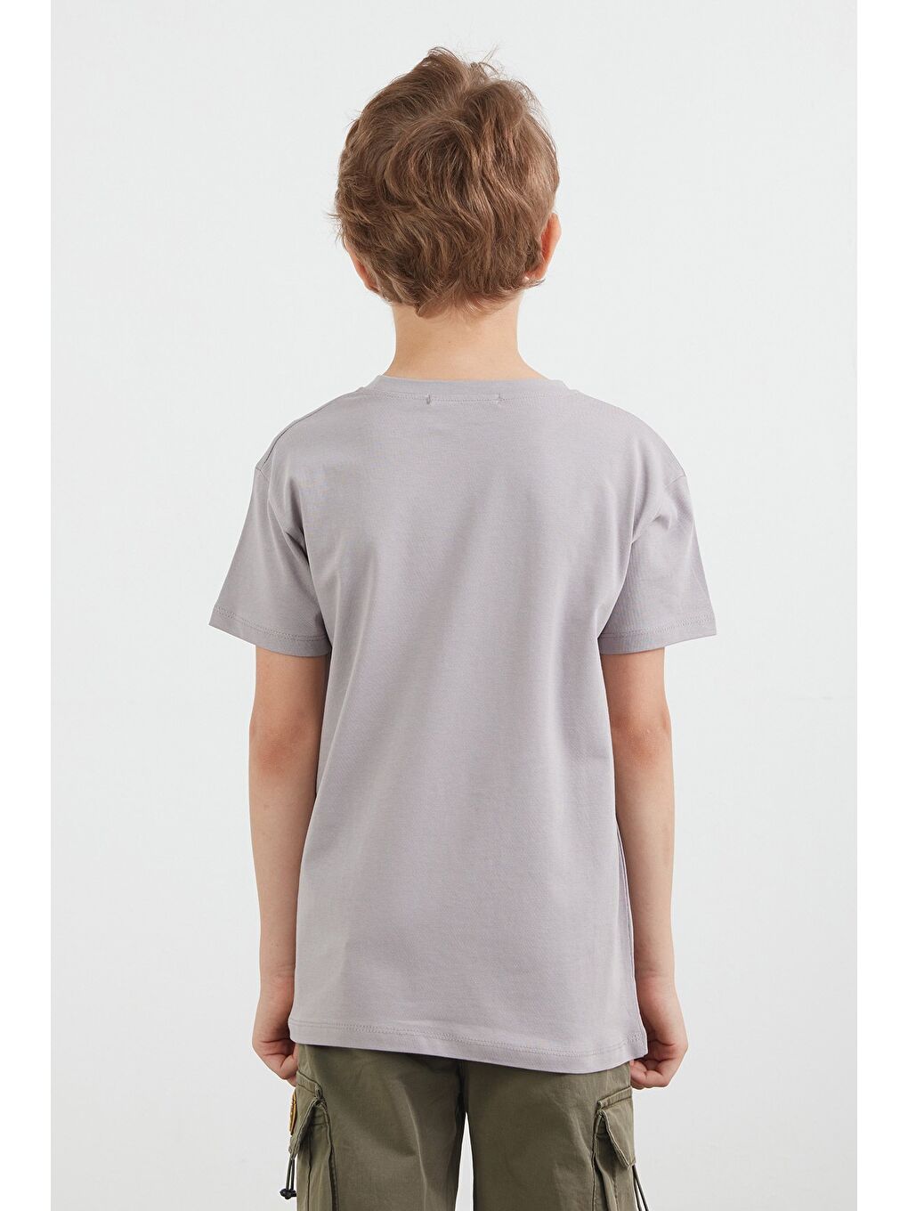 Gri %100 Pamuk Yazı Baskılı Erkek Çocuk Tişört-3