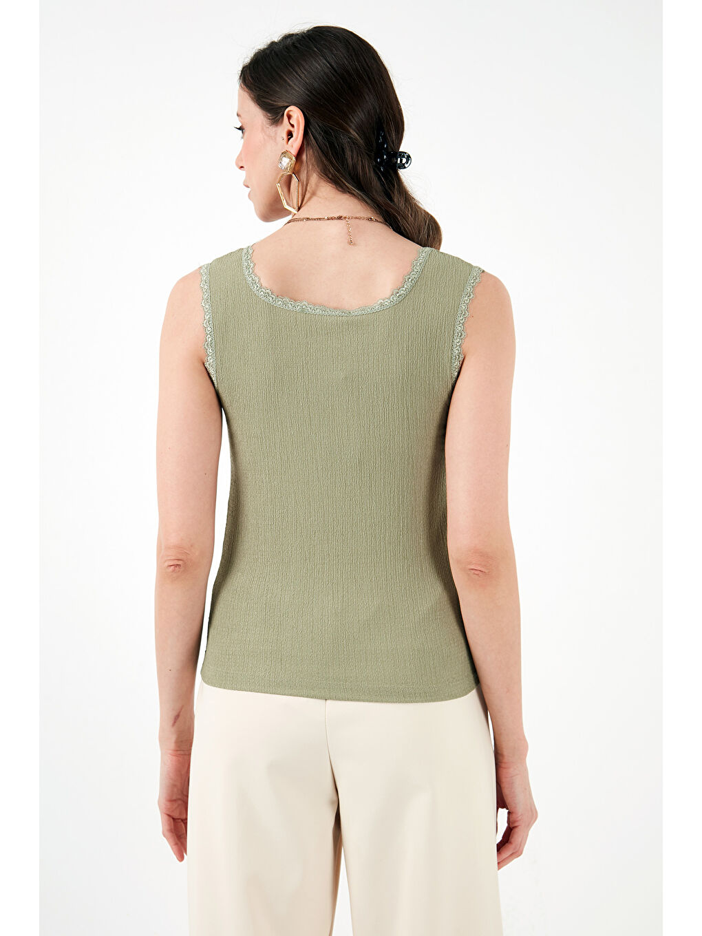 Lila Slim Fit Kalın Dantelli Kare Yaka Bürümcük 2'li Paket Atlet 5864979S2-4