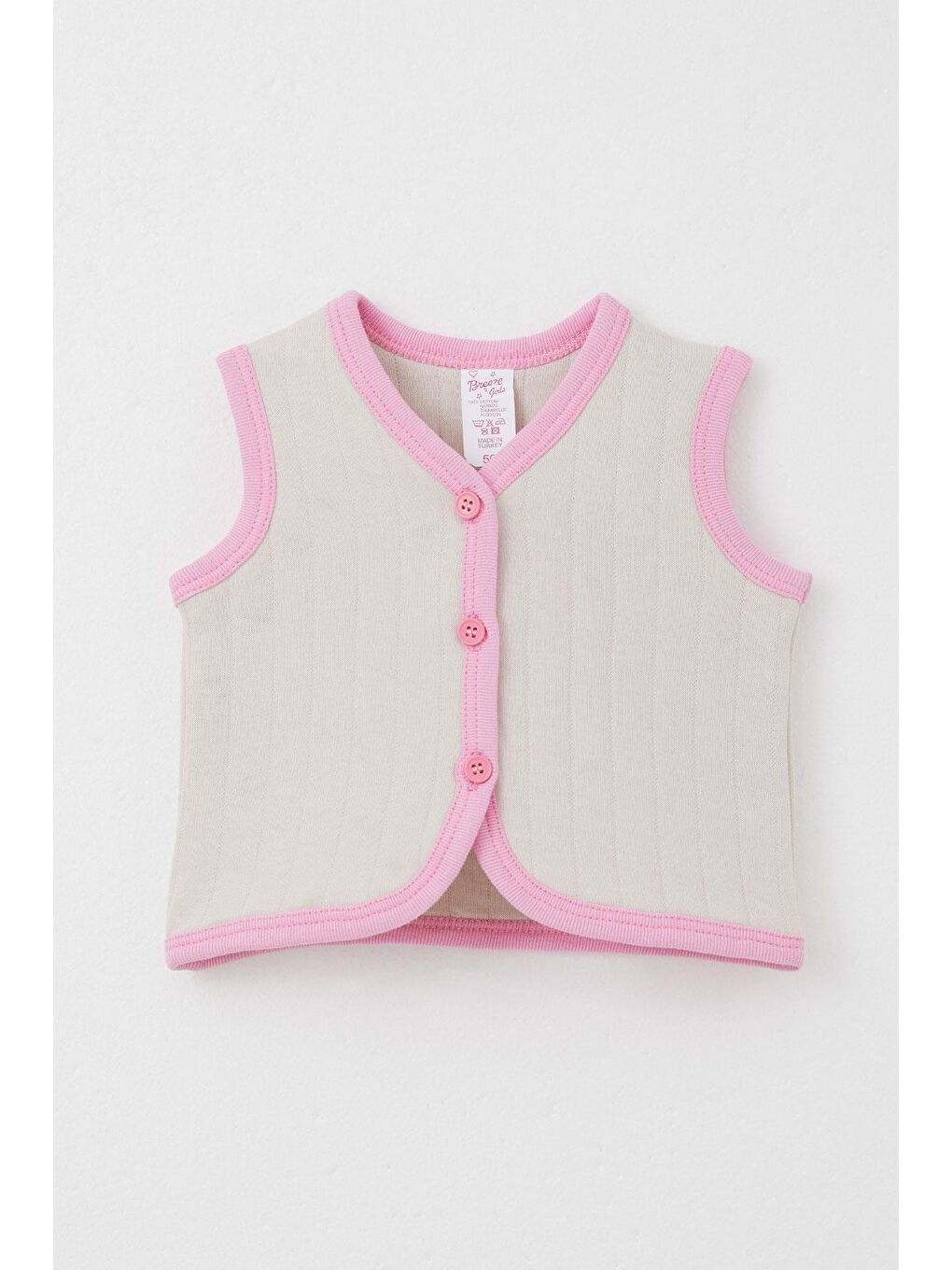 Bej Kız Bebek Yelek Düğmeli Taş (4-6 Ay)