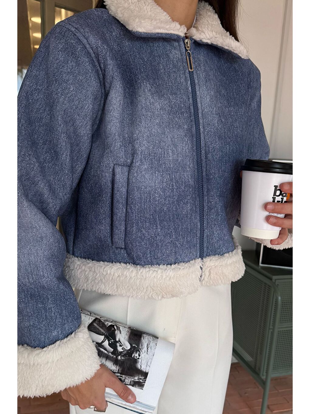 Mavi İçi Pelüşlü Kadın Nubuk Mont-3