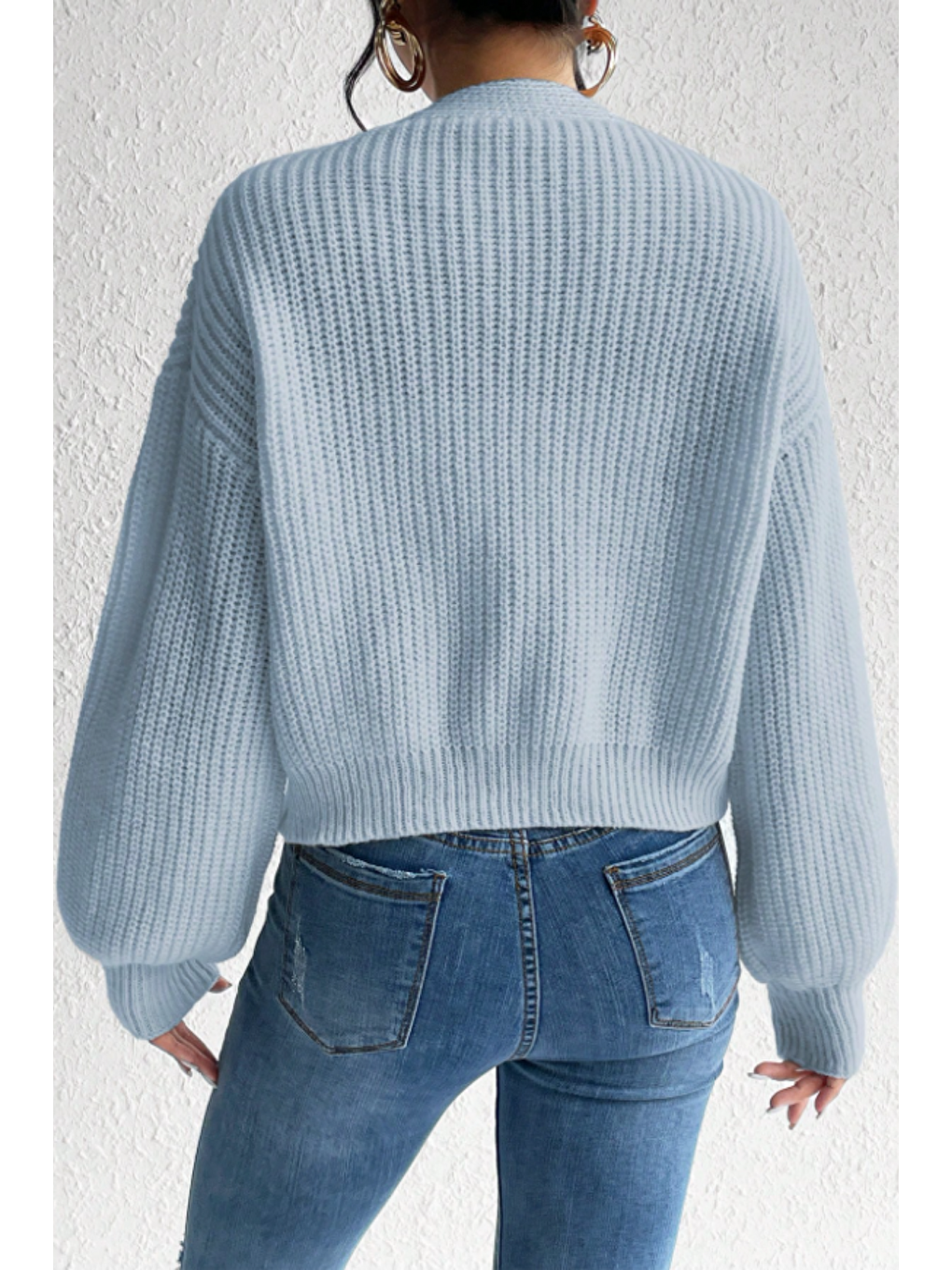 Kadın Bebe Mavisi V Yaka  Uzun Kollu Düğmeli Triko Hırka-2