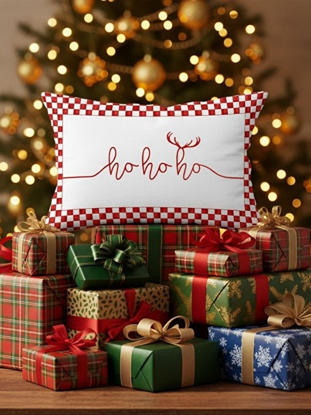 Kırmızı Hoho Yazı Desen Kadife Dikdörtgen Kırlent Kılıfı 35x55 cm Çift Taraf Baskılı Fermuarlı-2