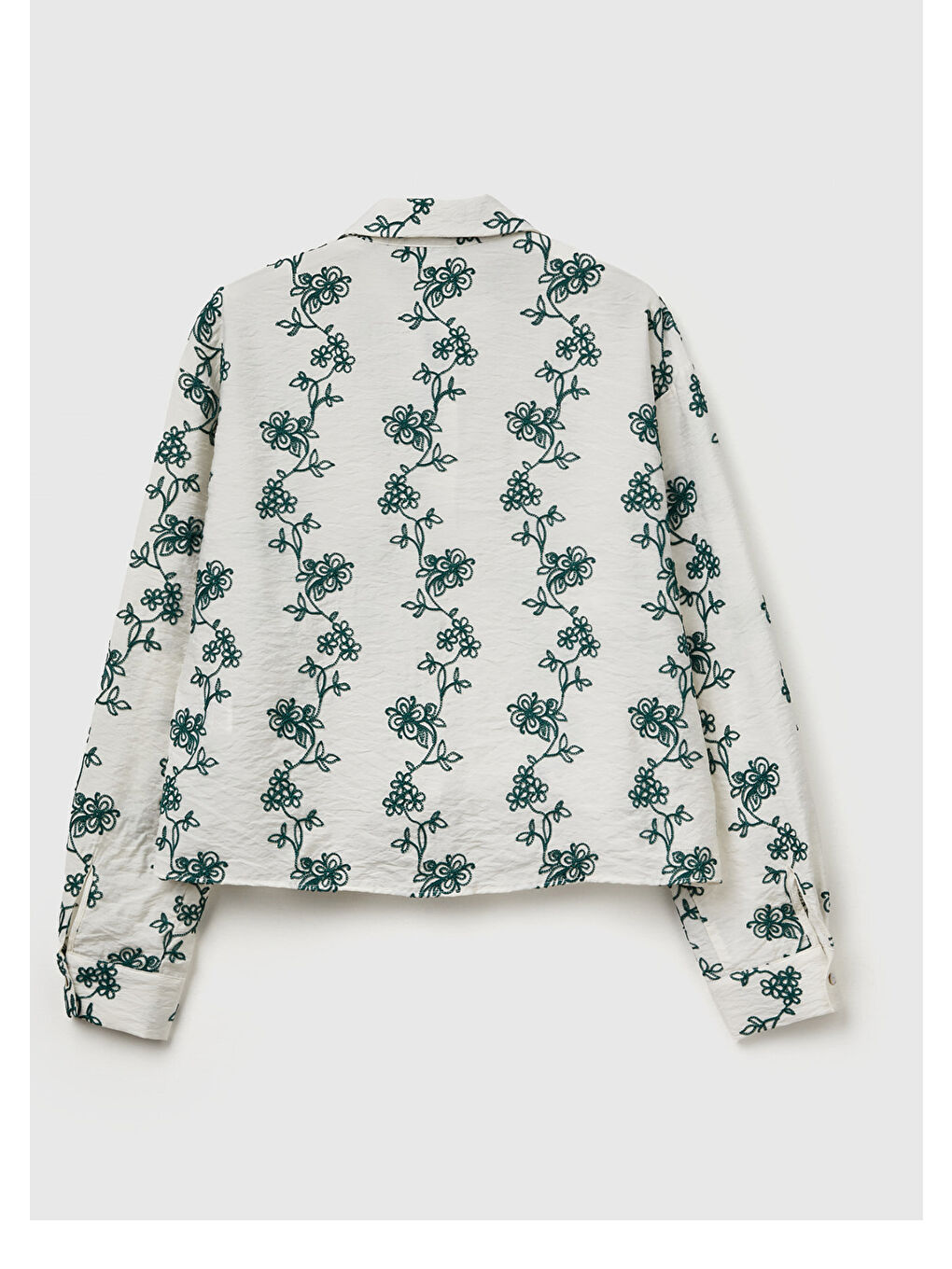 Lila Kadın Ekru-Yeşil Viskoz Karışımlı Çiçek Desenli Boxy Fit Gömlek-3