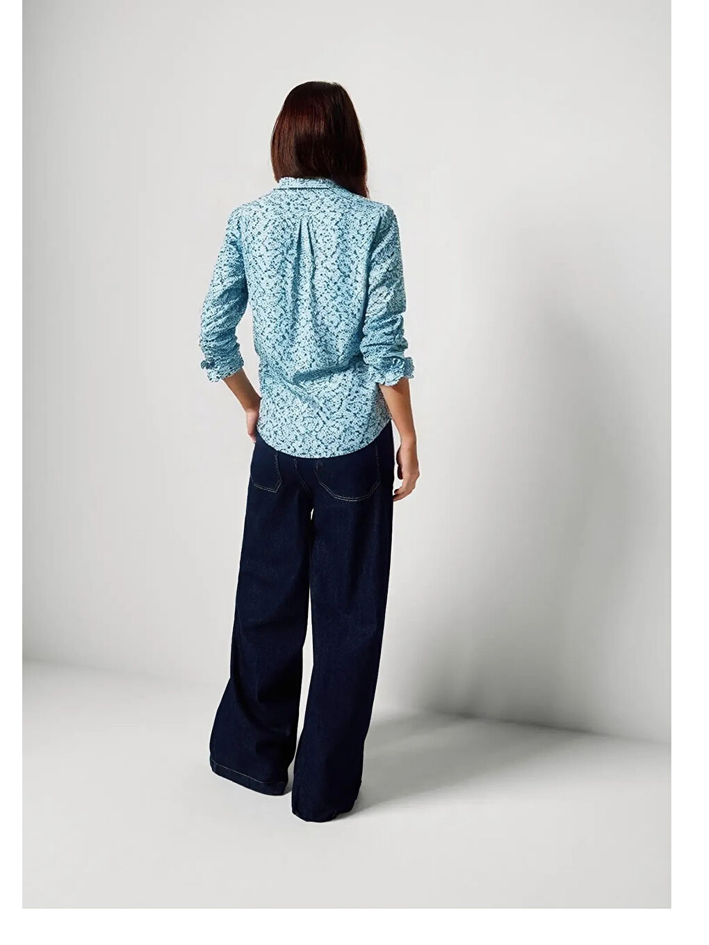 Kadın Mavi Mix %100 Pamuk Desenli Regular Fit Gömlek-2