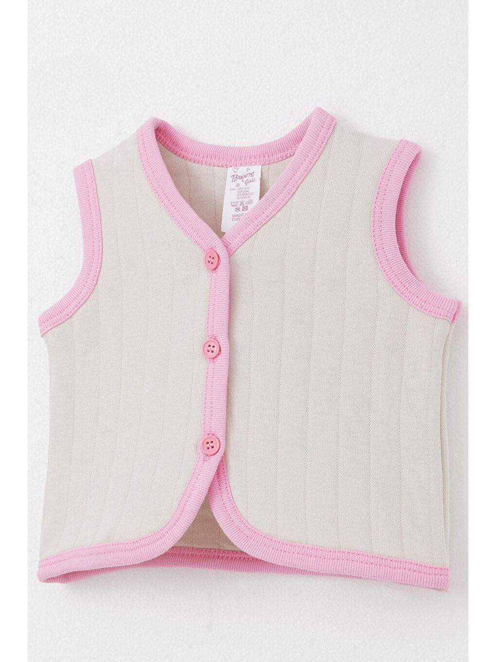 Bej Kız Bebek Yelek Düğmeli Taş (4-6 Ay)-2