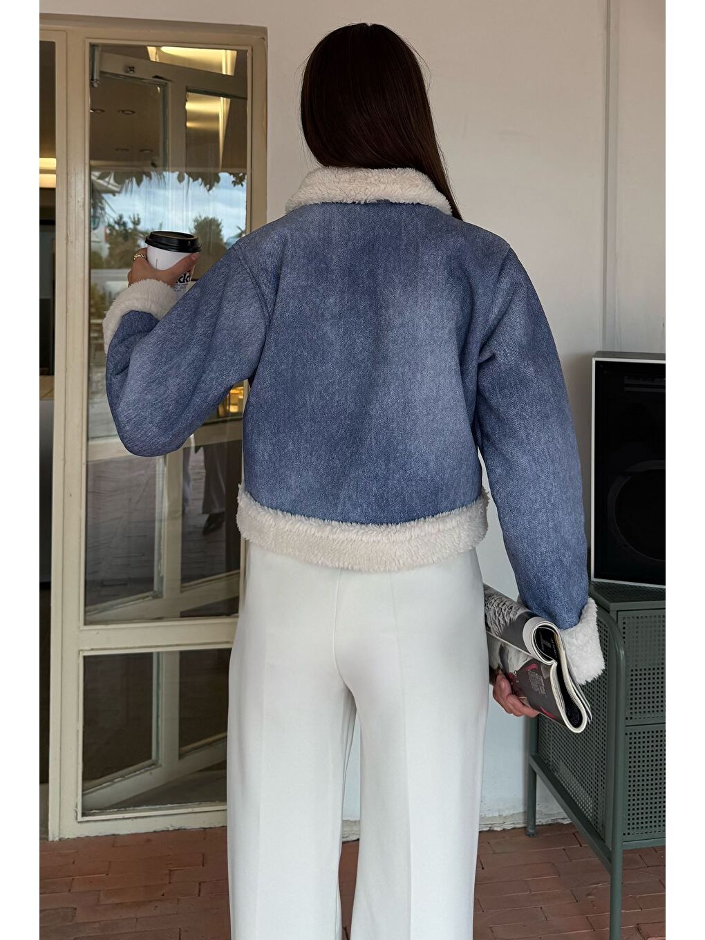 Mavi İçi Pelüşlü Kadın Nubuk Mont-4