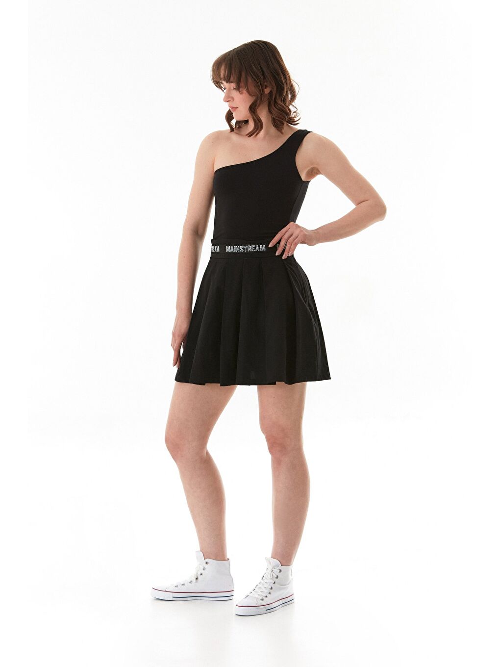 Siyah Yazı Baskılı Fermuarlı Terikoton Şort Etek-2