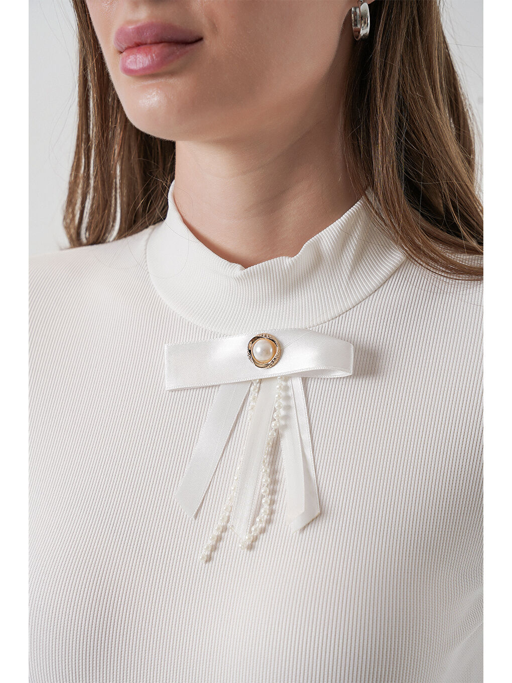 Kadın Kurdale Detay Uzun Kollu Bluz 977 - Beyaz-4