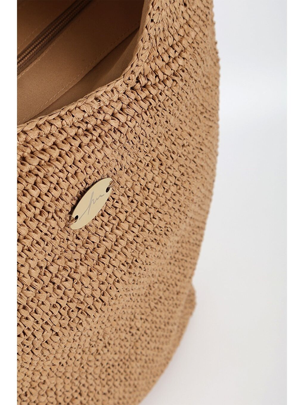 Kahverengi Camel Renk Hasır Örme Plaj Çantası 1183-2