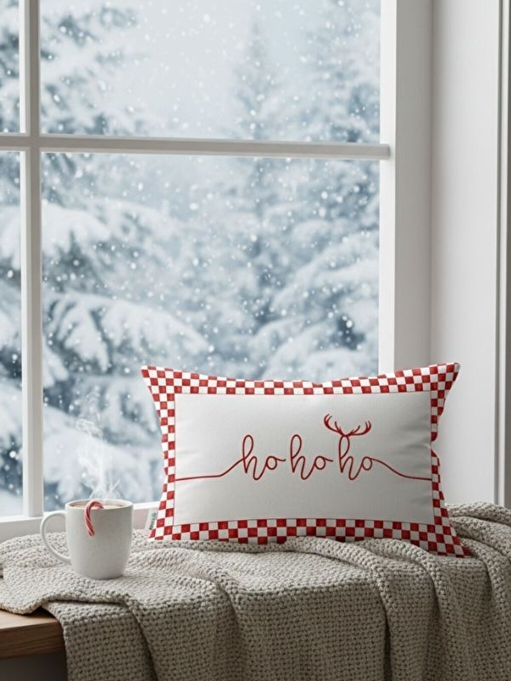 Kırmızı Hoho Yazı Desen Kadife Dikdörtgen Kırlent Kılıfı 35x55 cm Çift Taraf Baskılı Fermuarlı-3