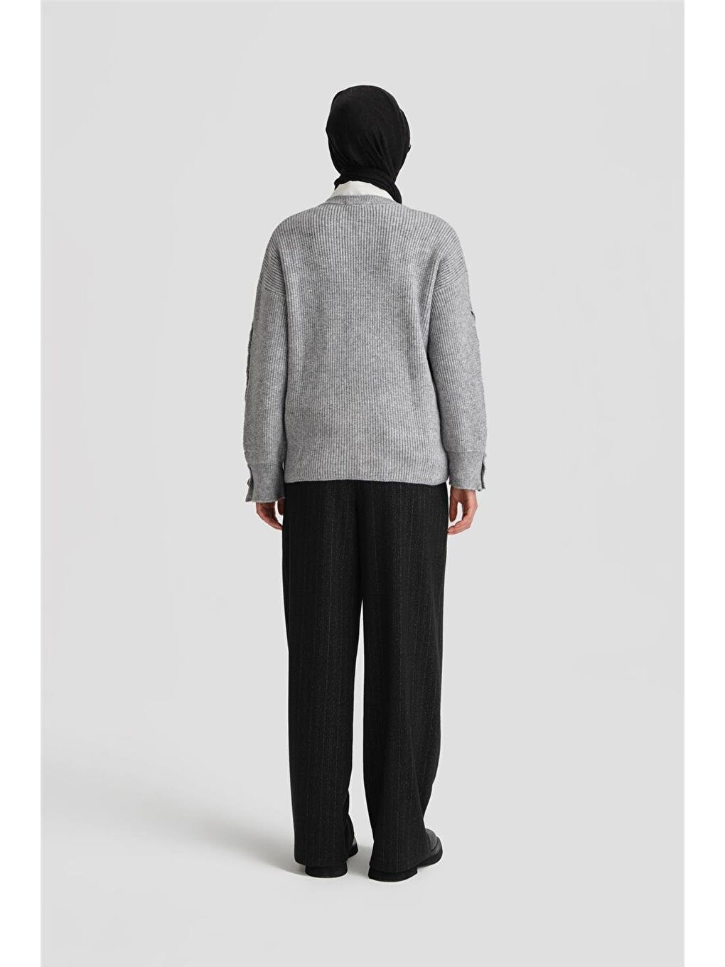 Kolu Yırtmaç Detaylı Kazak 24Kd4201 Gri Melanj-3